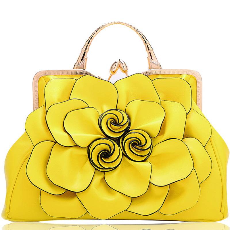 Rose Flower Women Tote Solid Color Shoulder Bag - Mubimart