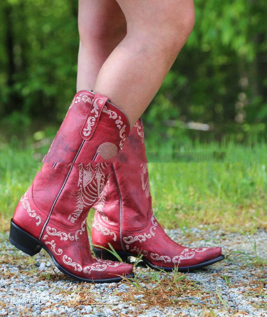 Skull Tall Pointed Toe Chunky Mid Heel Martin Boots - Mubimart