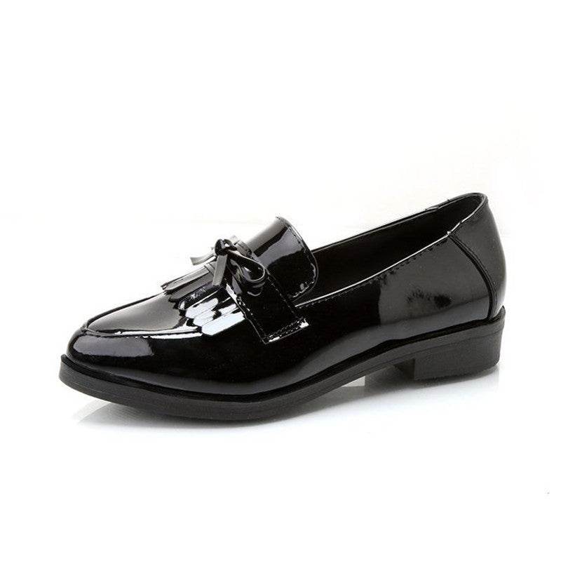 British Style Tassel Bow Flat Single Shoes Pointed Toe Flat Heel - Mubimart