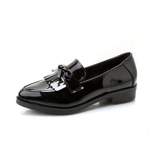 British Style Tassel Bow Flat Single Shoes Pointed Toe Flat Heel - Mubimart