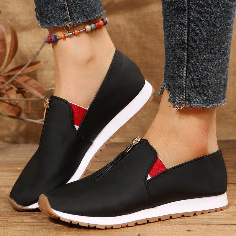 Zip Flats Shoes Comfortable Non Slip Loafers Women - Mubimart