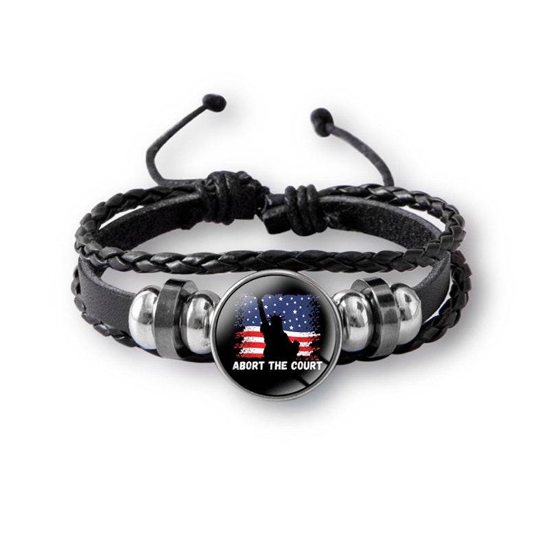 Mind Your Own Uterus Glass Snap Button Charm Bracelet Vintage Multi-layer Leather Bracelets For Women Men - Mubimart