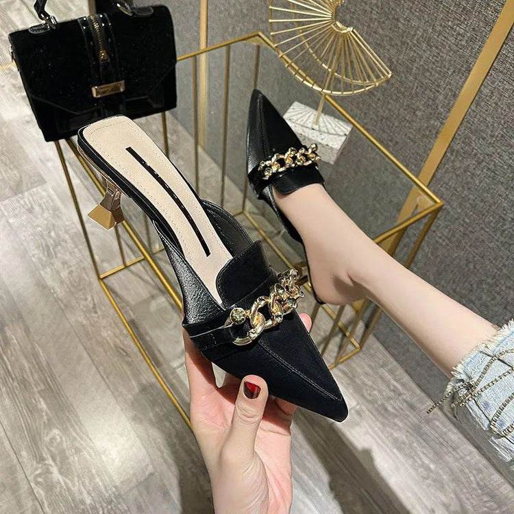 Women's Pointed Toe Stiletto Metal Buckle Outer Comfort Sandals - Mubimart