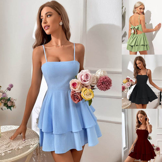 Women's Bow Bandage Slip Dress - Mubimart