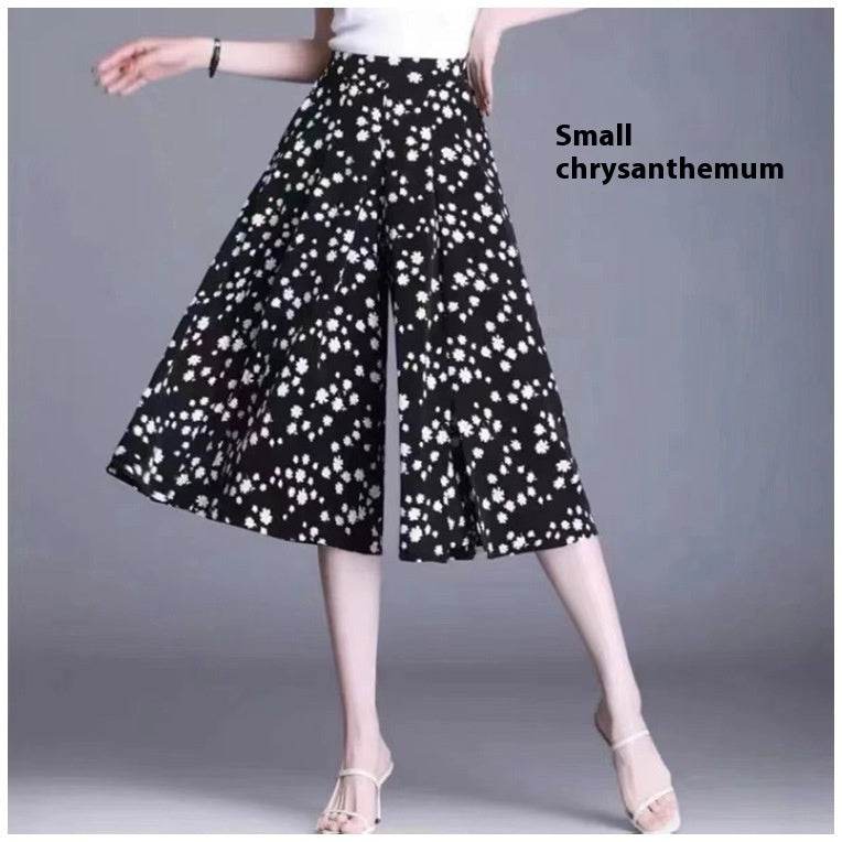 Slim And Casual High Waisted Printed Wide Leg Capris - Mubimart