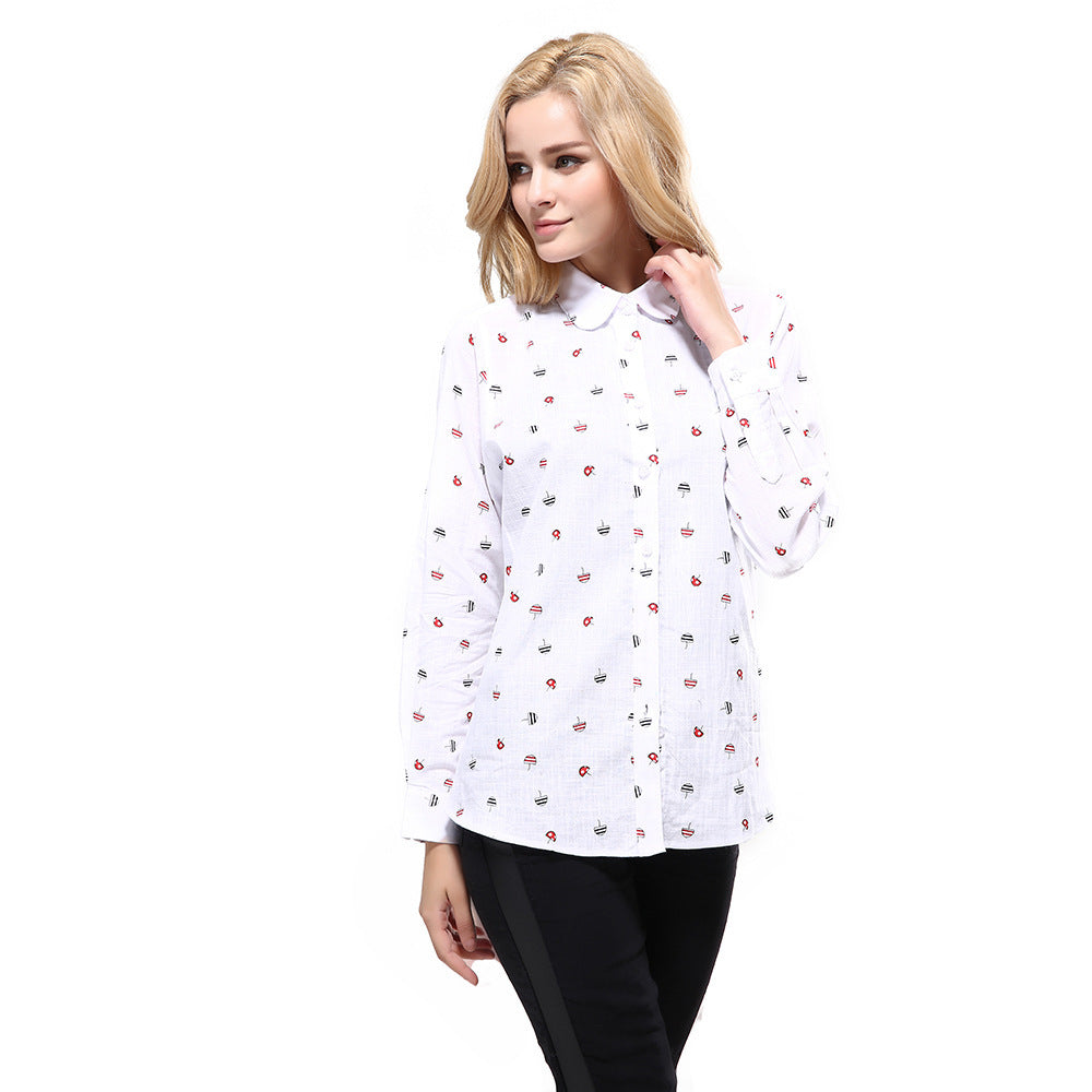 Plus Size Women Printed Long Sleeved Shirt - Mubimart -  