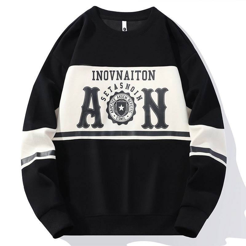 Mens Fashion Print Crew Neck Sweatshirt - Mubimart
