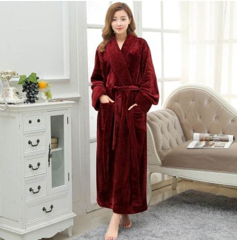 Women's Nightgown Autumn And Winter Long Flannel Pajamas One Pair Of Lovers Thick Coral Fleece Men's Plus Size Winter Bathrobe - Mubimart