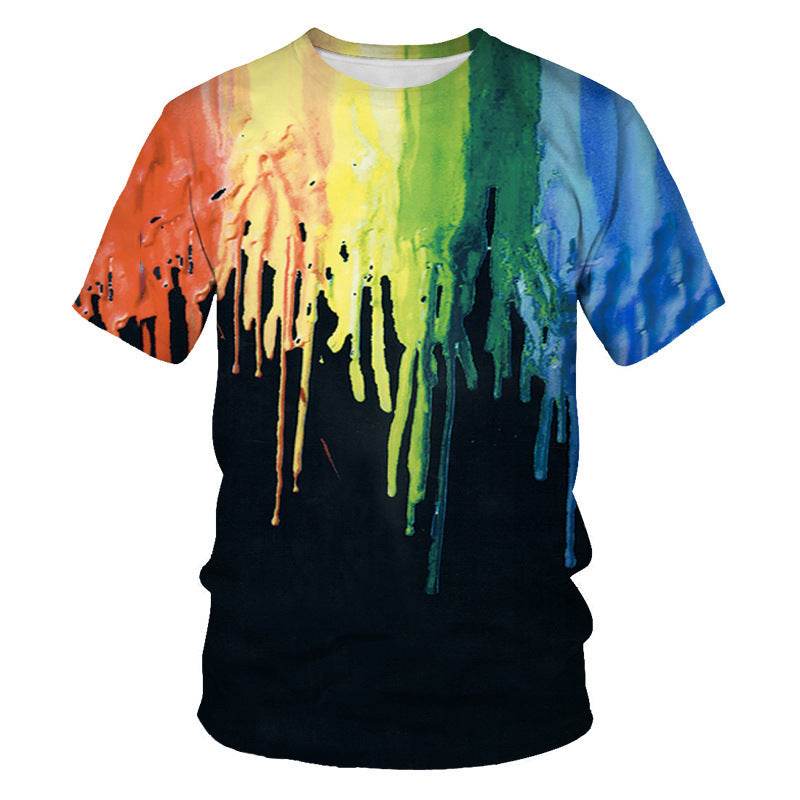 Mens Fashion Casual Digital Print Crew Neck T-shirt - Mubimart