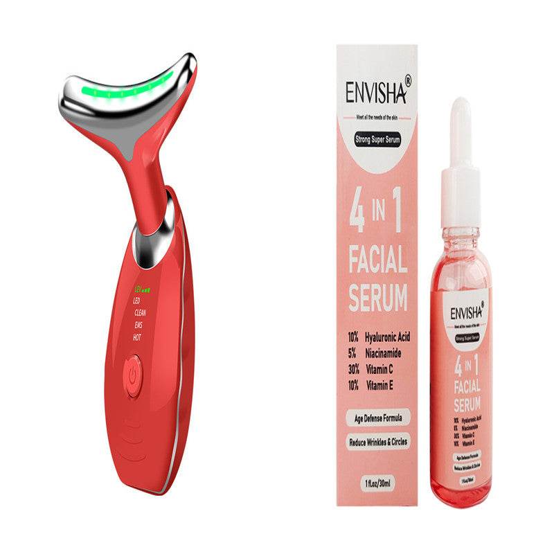 Neck Face Beauty Device Colorful LED Photon Therapy Skin Tighten Reduce Double Chin Anti Wrinkle Remove Lifting Massager - Mubimart