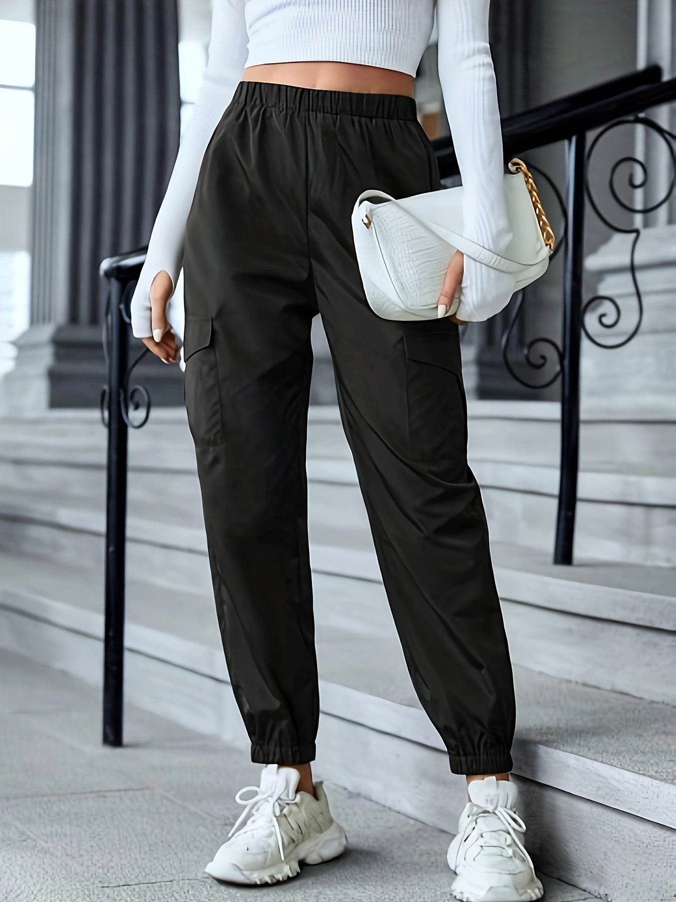 New Cargo Pants Fashion Casual Multi-pocket Elastic Waist Pencil Pants For Women - Mubimart