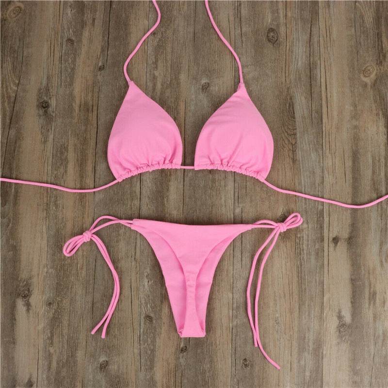 Halter Neck Tie Bikini Ladies Split Tie Swimsuit - Mubimart