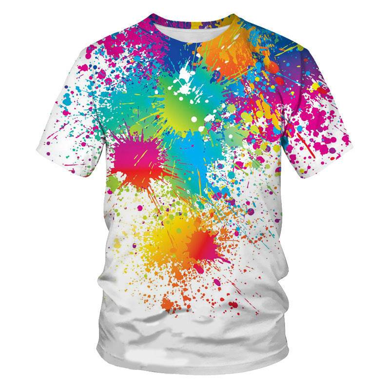 Mens Fashion Casual Digital Print Crew Neck T-shirt - Mubimart