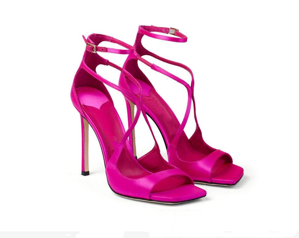 Square Toe Peep Toe Cross Strap Stiletto Heels - Mubimart