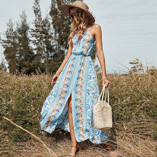SleevelessBackless Midi Lace Up Dress - Mubimart