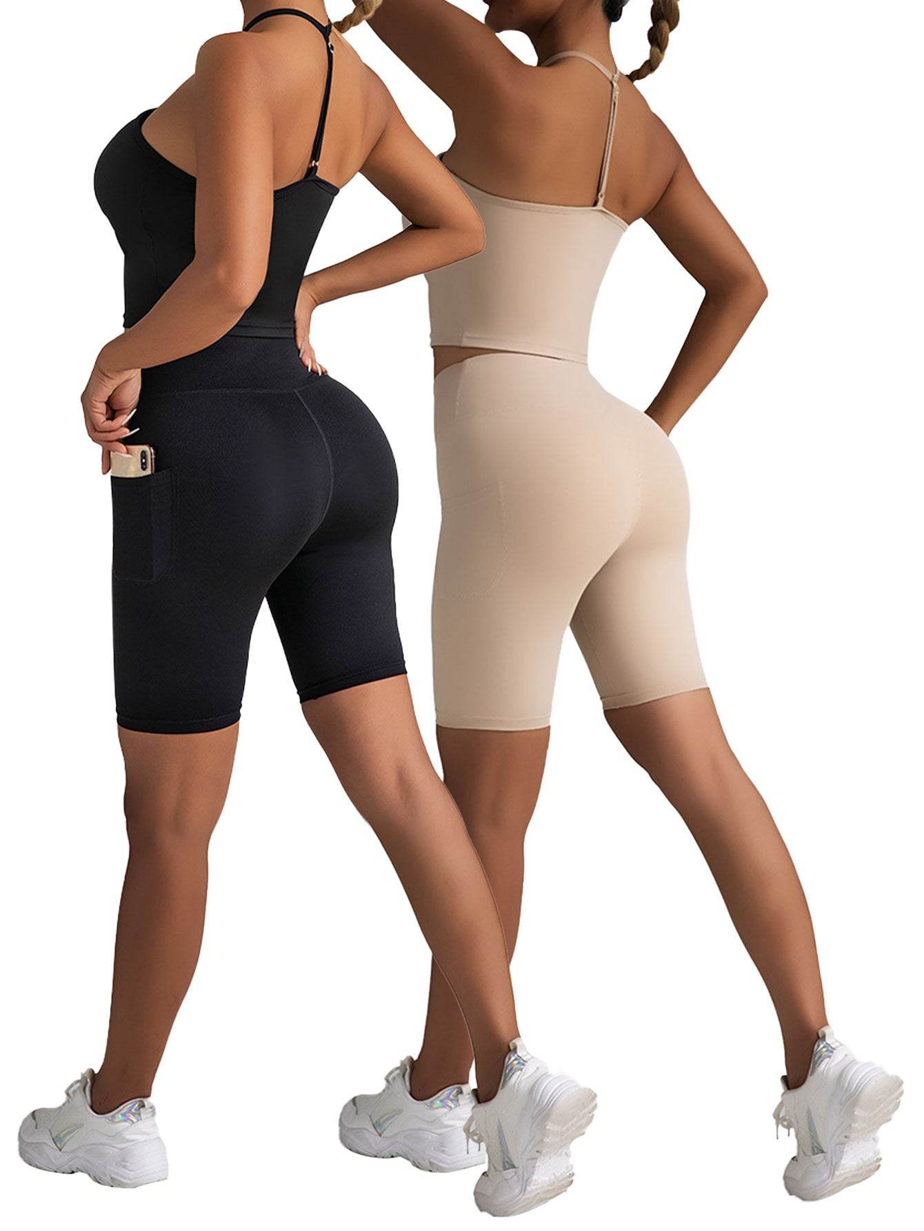 2 Pack High Waist Biker Shorts For Women-Workout Yoga Shorts Running Summer Soft Pants With Pockets - Mubimart
