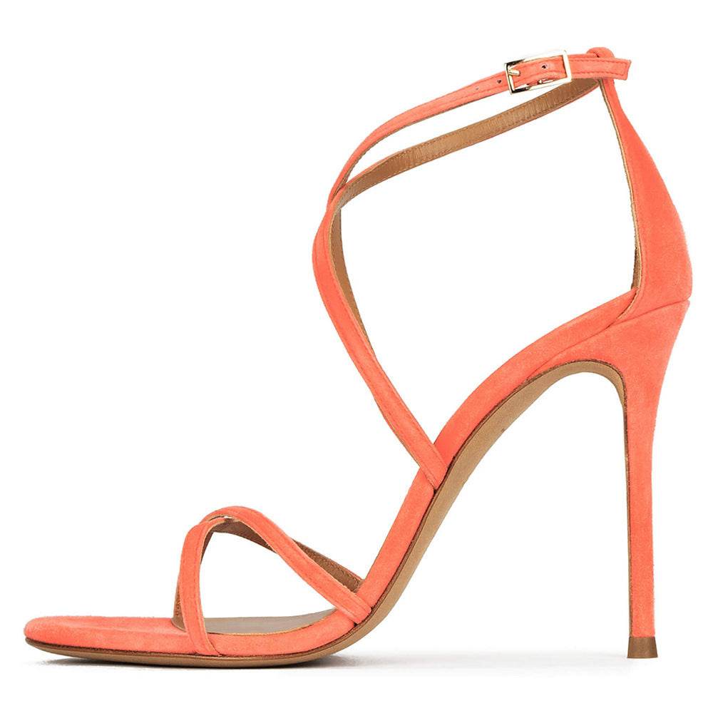 Plus Size Round Head Strap Women's High-heeled Sandal - Mubimart