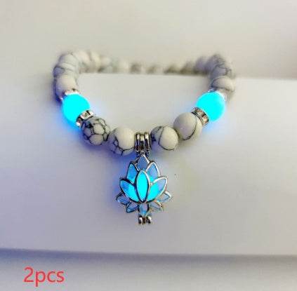 Energy Luminous Lotus Natural Stone Bracelet Yoga Healing Luminous Glow In The Dark Charm Beads Bracelet For Men Women Prayer Buddhism - Mubimart