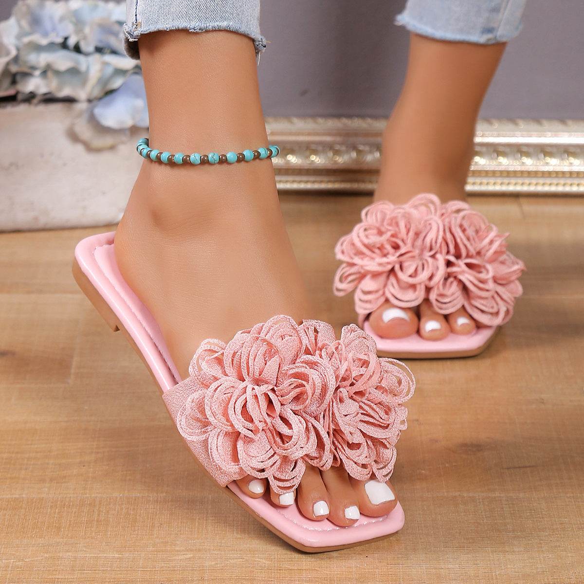 Fashion Flower Flat Slippers For Women - Mubimart