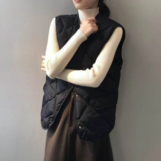 Short Cotton Jacket Vest Women's Loose Puffer Jacket - Mubimart