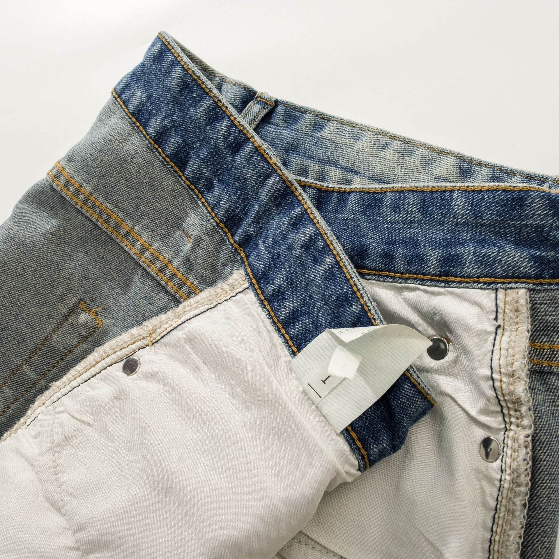 Men's Washed Blue Jeans Straight Bootcut Trousers - Mubimart