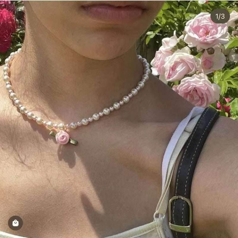 Flower Choker Pearl Necklace Graceful Mori Sweet Clavicle Chain Women - Mubimart