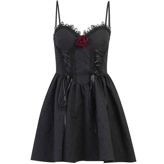 Rose Dark Jacquard Ladies Slip Dress - Mubimart