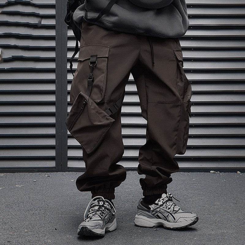 Men's Loose Casual Pocket Trousers With Ribbon Cargo Jogger Pants - Mubimart