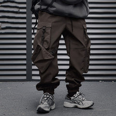 Men's Loose Casual Pocket Trousers With Ribbon Cargo Jogger Pants