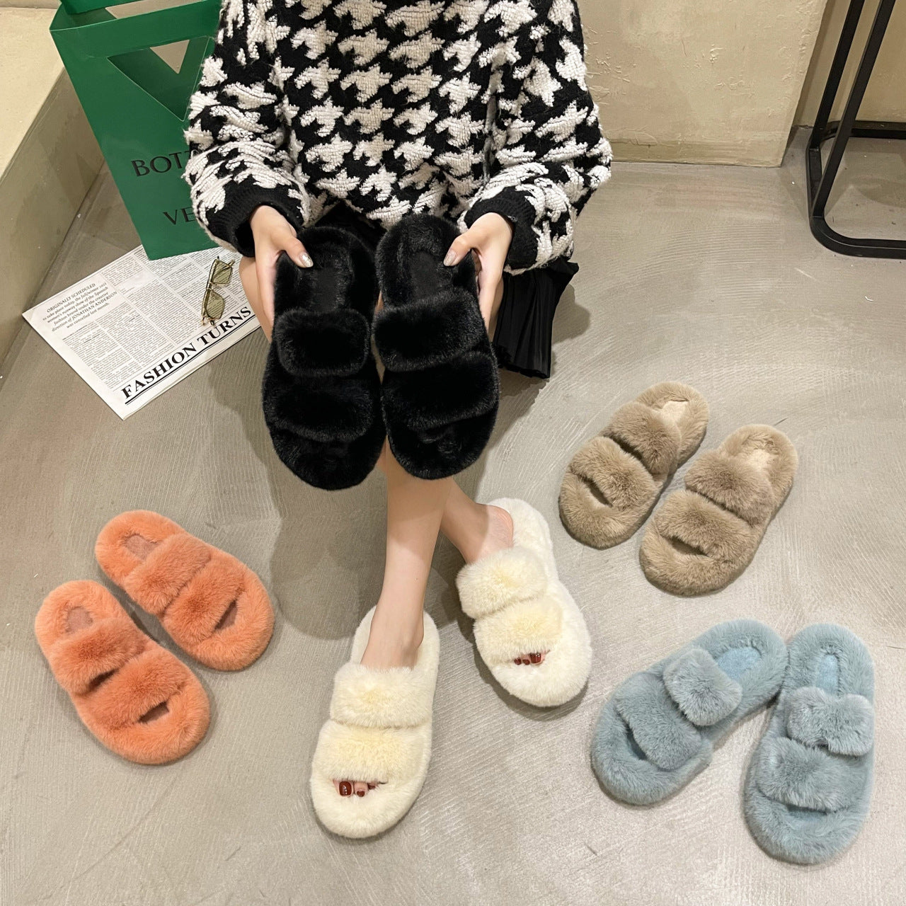 Fuzzy Slippers Women House Shoes Fluffy Bedroom Slippers - Mubimart -  