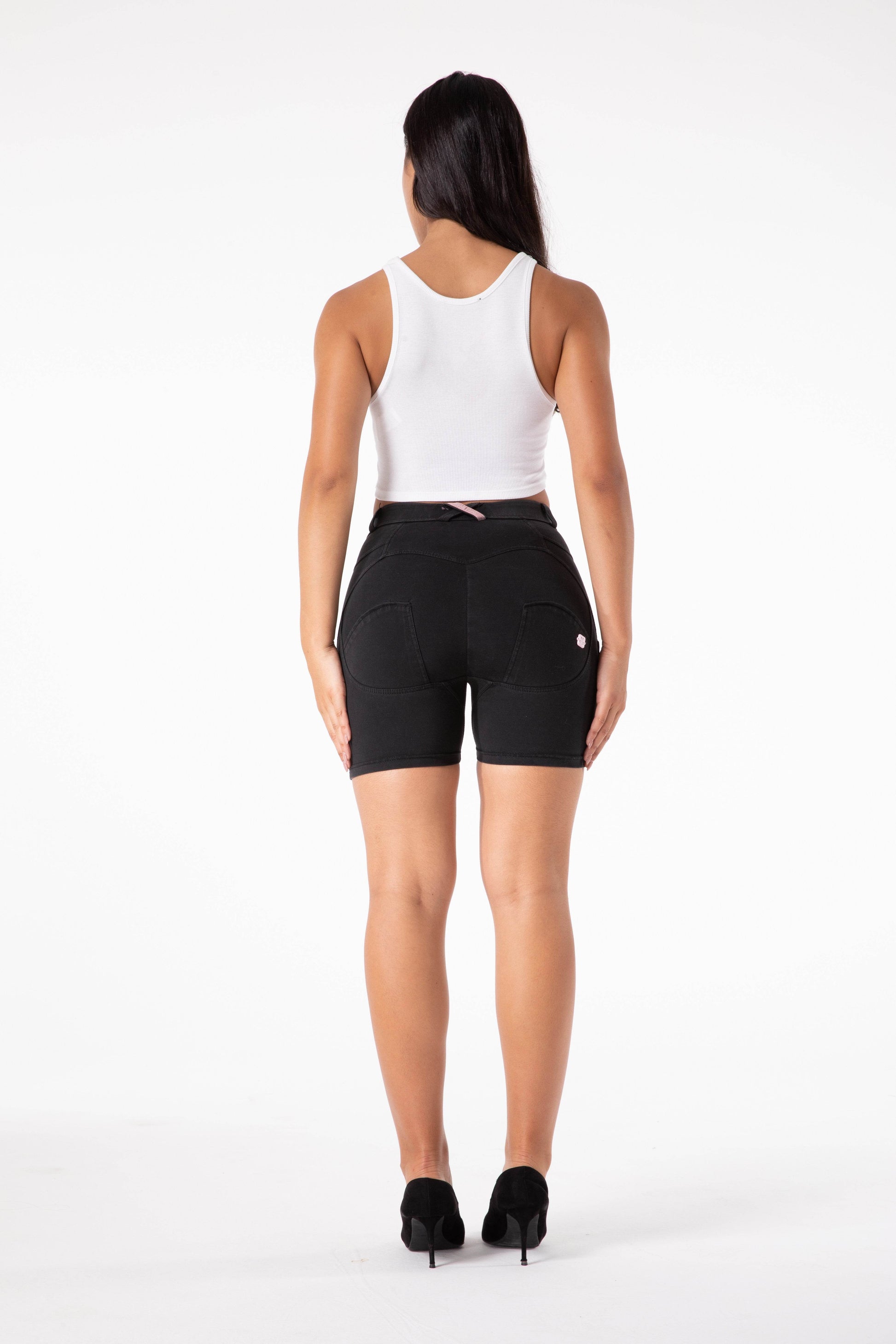 Shascullfites Melody black stretch jeans women elastic waist jeans denim shorts for women - Mubimart