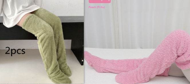 Over Knee High Fuzzy Long Socks Winter Warm Cold Leg Knee Joint Cold-proof Stockings Home Floor Sleeping Socks - Mubimart