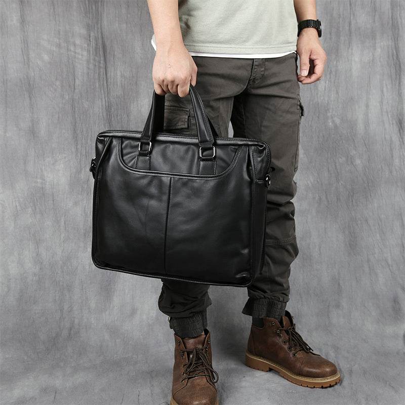 Men's Portable Leather Leisure Briefcase - Mubimart