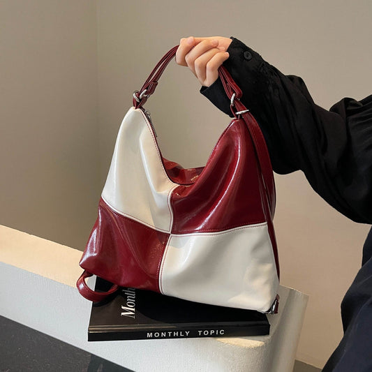 Color Contrast Patchwork Tote Bag For Women - Mubimart
