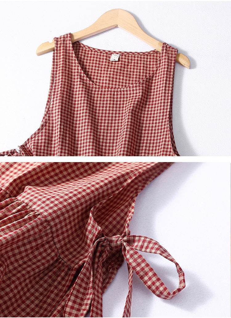 Sleeveless Lace Work Clothes Cotton Linen One-piece Dress - Mubimart