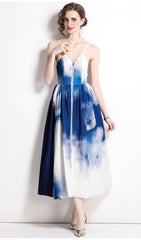 Tie Dye Printed Waist Dress Slip Dress - Mubimart -  