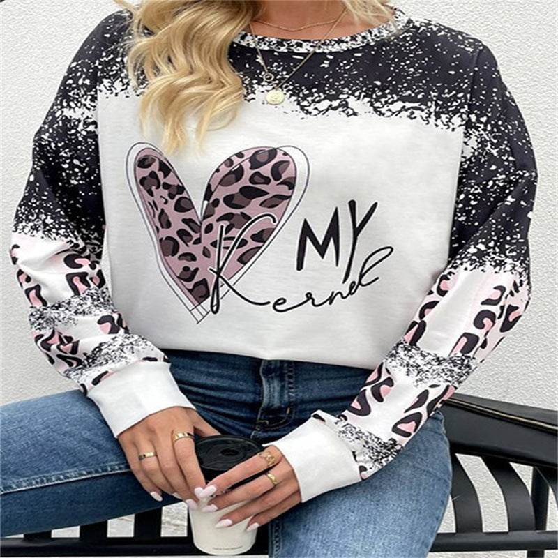 Round Neck Long Sleeve Casual Sweatshirt Loose Plus Size Print - Mubimart