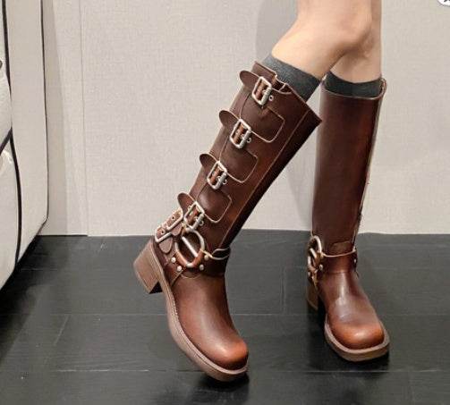 Widened Large Size Boots Square Toe Below The Knee Boots - Mubimart