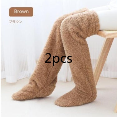 Over Knee High Fuzzy Long Socks Winter Warm Cold Leg Knee Joint Cold-proof Stockings Home Floor Sleeping Socks - Mubimart -  