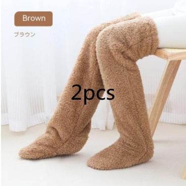 Over Knee High Fuzzy Long Socks Winter Warm Cold Leg Knee Joint Cold-proof Stockings Home Floor Sleeping Socks - Mubimart