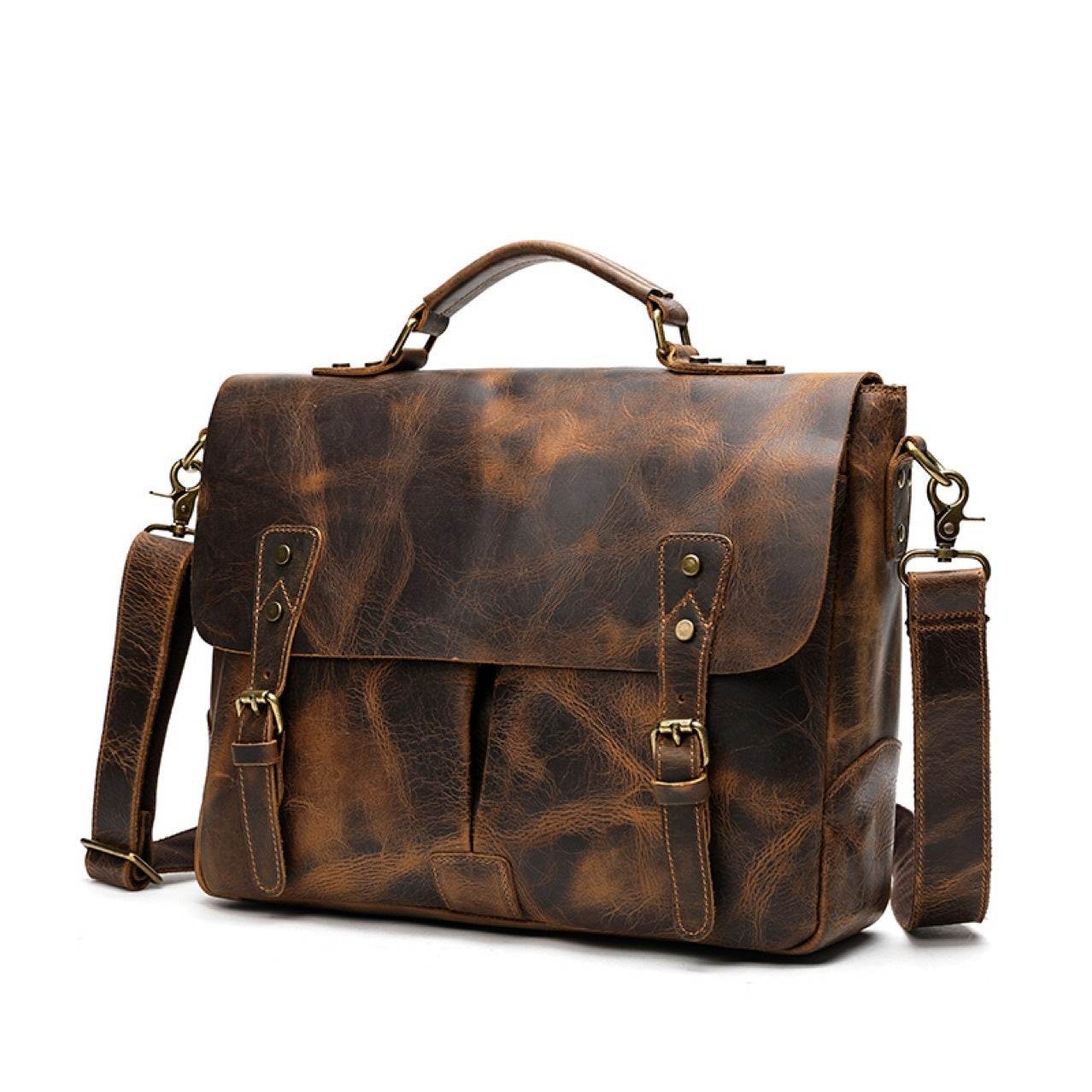 Leather Portable Mens Briefcase Satchel - Mubimart