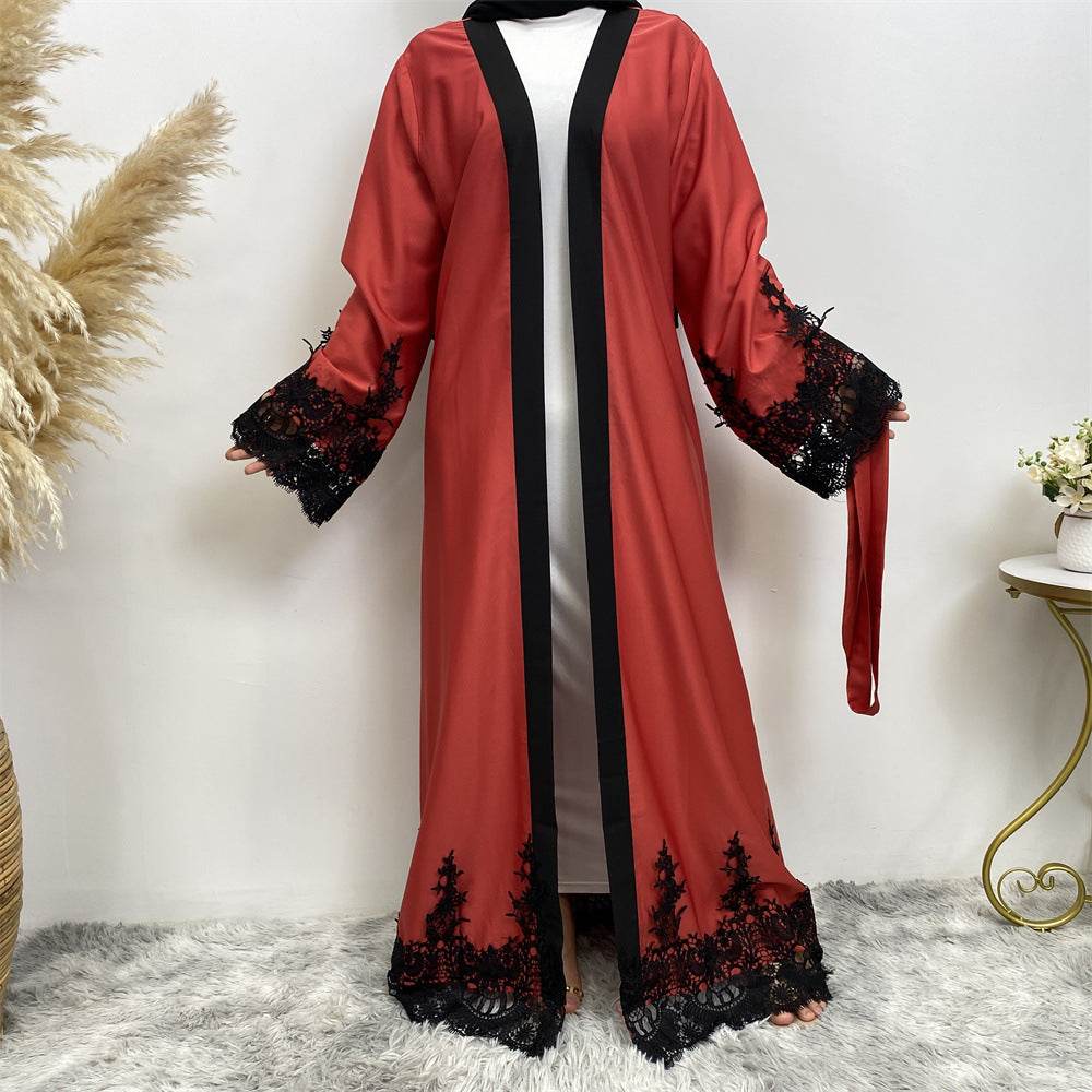 Muslim Fashion Lace Patchwork Loose Cardigan Robe For Women - Mubimart