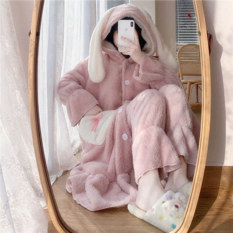 Cute Plus Velvet Padded Nightgown That Can Be Worn Outside - Mubimart