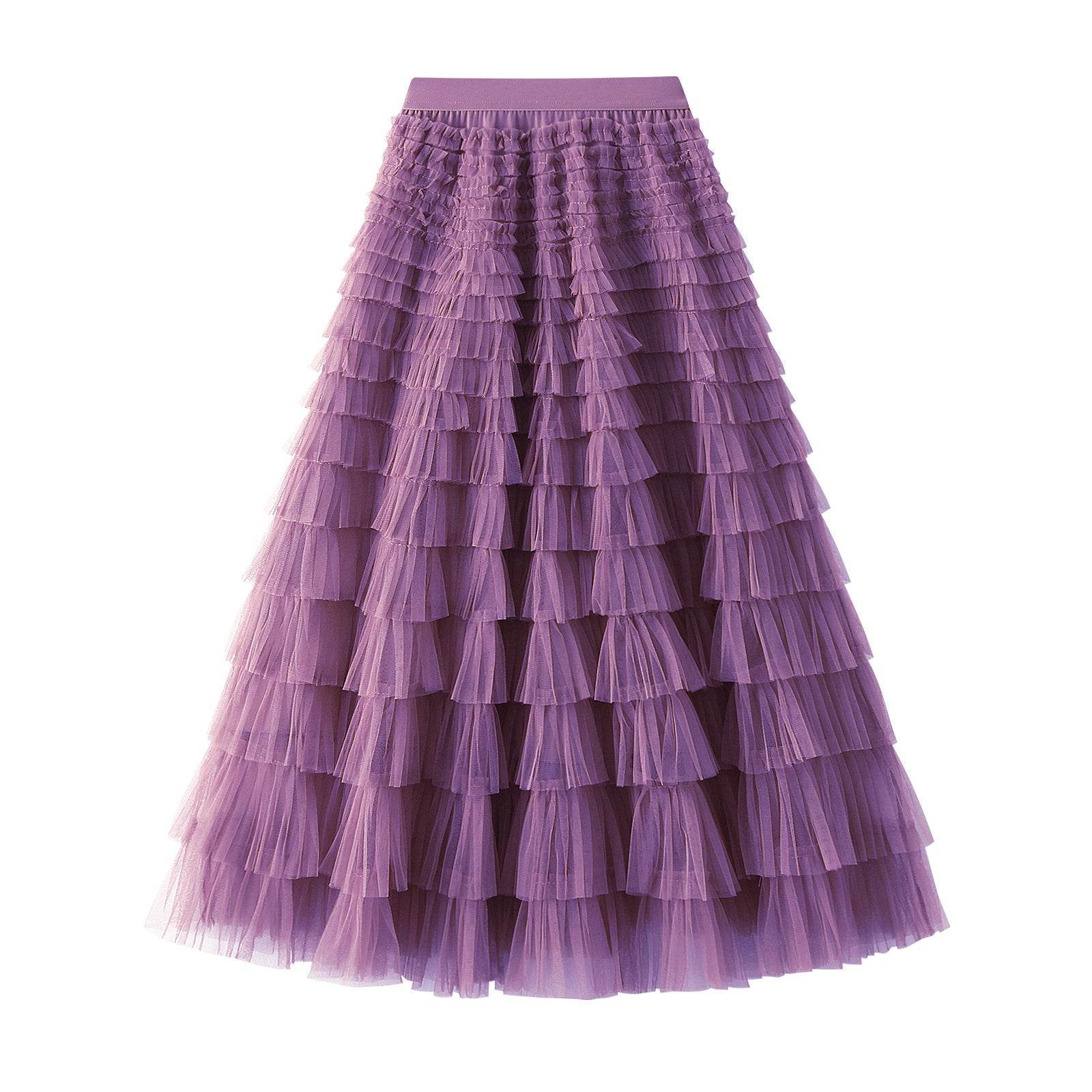 A-Line Mesh Ruffle Skirt Women's Temperament Sweet Long Skirt Slim Cupcake Dress Womens Clothing - Mubimart