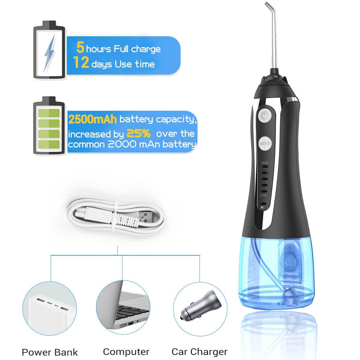 AG Portable Oral Irrigator Usb Rechargeable Water Flosser De - Mubimart
