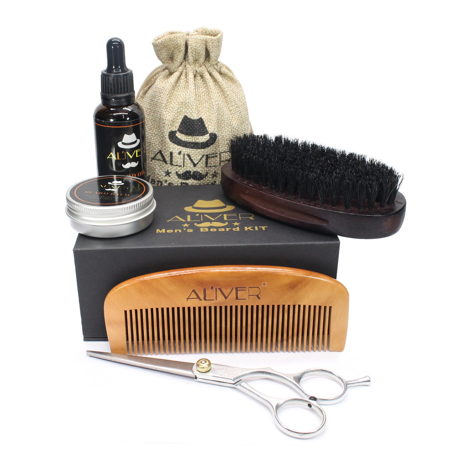 ALIVER men's beard portable styling comb beard comb brush cream oil beard water suit - Mubimart -  