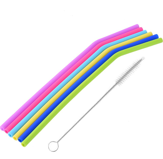 AWESOME REUSABLE RAINBOW SILICONE STRAWS (PACK OF 6 + CLEANING BRUSH) - Mubimart -  