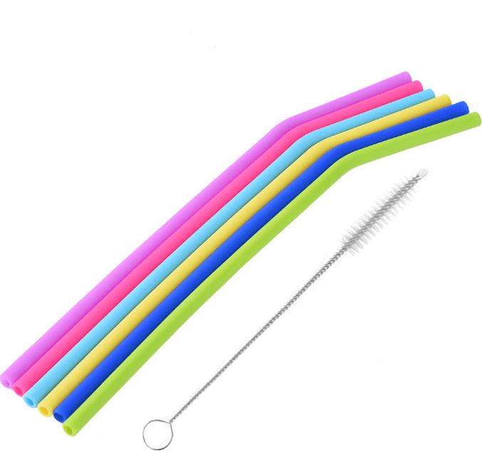 AWESOME REUSABLE RAINBOW SILICONE STRAWS (PACK OF 6 + CLEANING BRUSH) - Mubimart