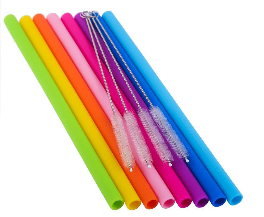 AWESOME REUSABLE RAINBOW SILICONE STRAWS (PACK OF 6 + CLEANING BRUSH) - Mubimart -  