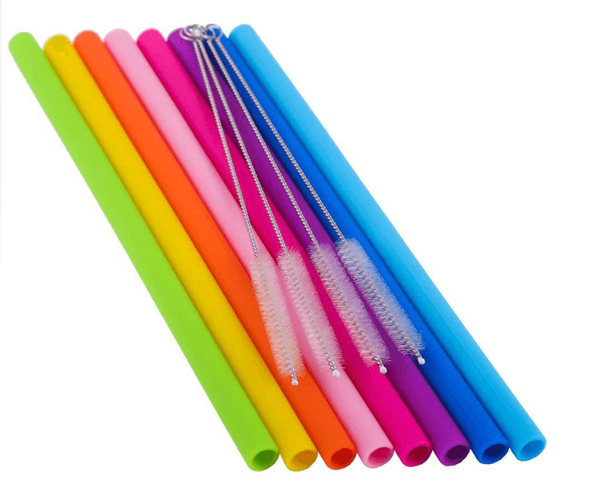 AWESOME REUSABLE RAINBOW SILICONE STRAWS (PACK OF 6 + CLEANING BRUSH) - Mubimart